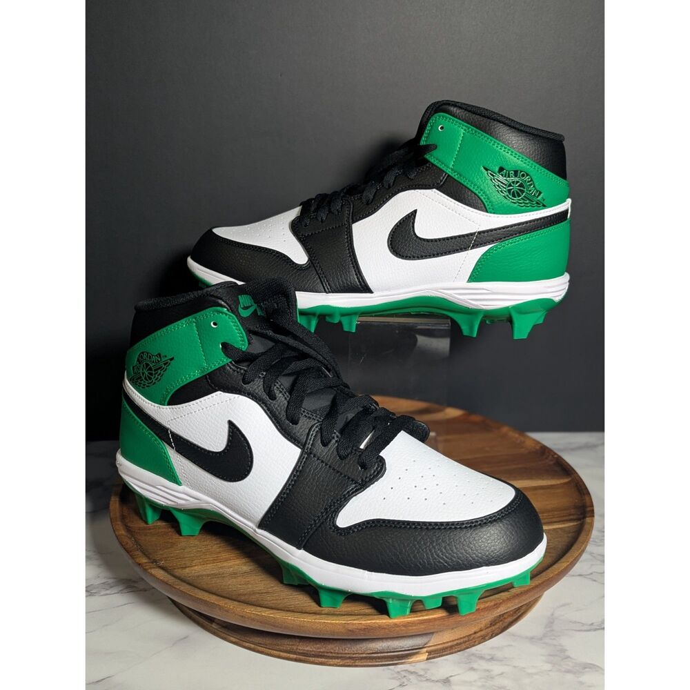 Nike Air Jordan 1 Mid TD Lucky Green Black White Football Cleats FJ6805-003 Men